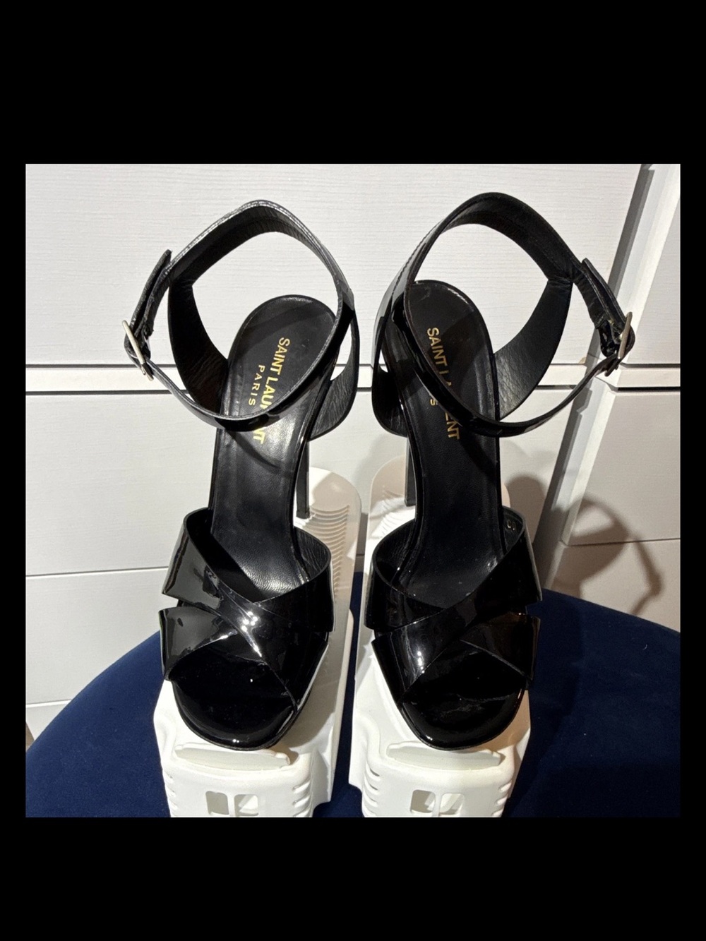 Saint Laurent Black Patent Leather Ankle-Strap Sandals